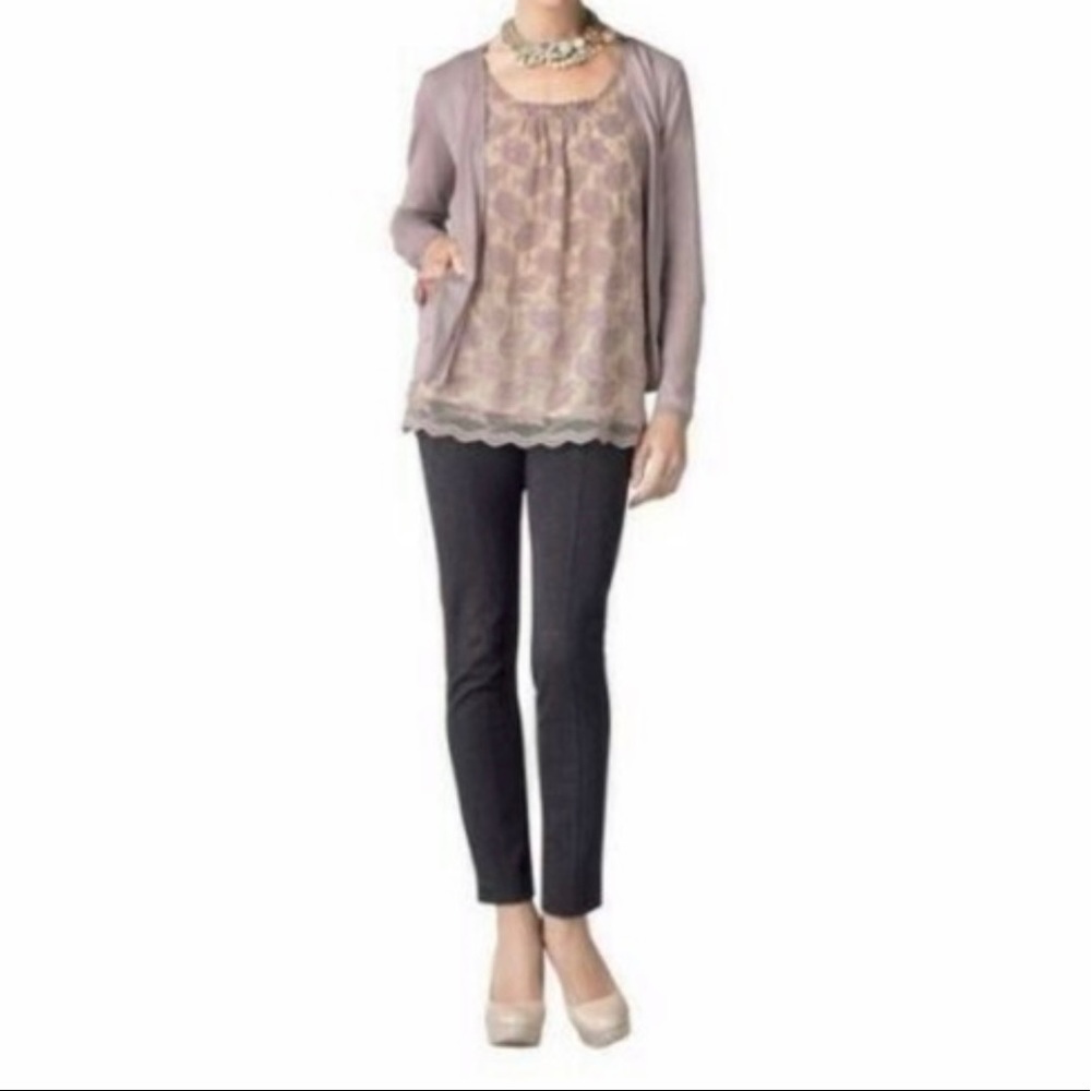 CAbi 663 Intrigue Lavender Flower Lace Overlay w/Nude Lining  Tank Top